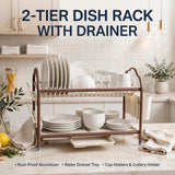 Aluminium Dish Drying Rack with Drainer Tray, Cutlery Holder & Mug Hooks - 2-Tier or 3-Tier Rustproof Dish Rack Kenya