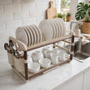 Aluminium Dish Drying Rack Multifunctional Dish Rack, Large Capacity Dish Drainer for Kitchen Counter, Rustproof Dish Drying Rack with Cutlery & Cup Holders