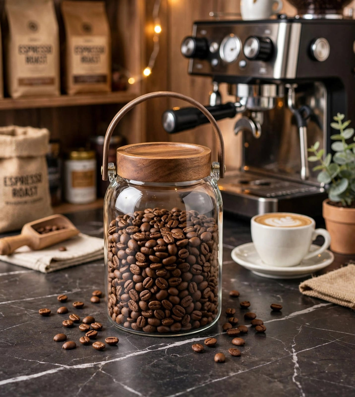 Borosilicate Glass Storage Jar with Acacia Wood Lid and Leather Handle Kenya | Airtight Pantry Canister for Flour, Rice, Cereal and Coffee, 1.5L, 2L, 2.5L or Set of 3