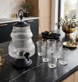 7 Piece Luxury Ribbed Glass Juice Dispenser Set with 6 Glasses Kenya | 3.5L Beverage Dispenser with Tap and 250ml Glasses for Parties, Chama, Christmas and Hotels
