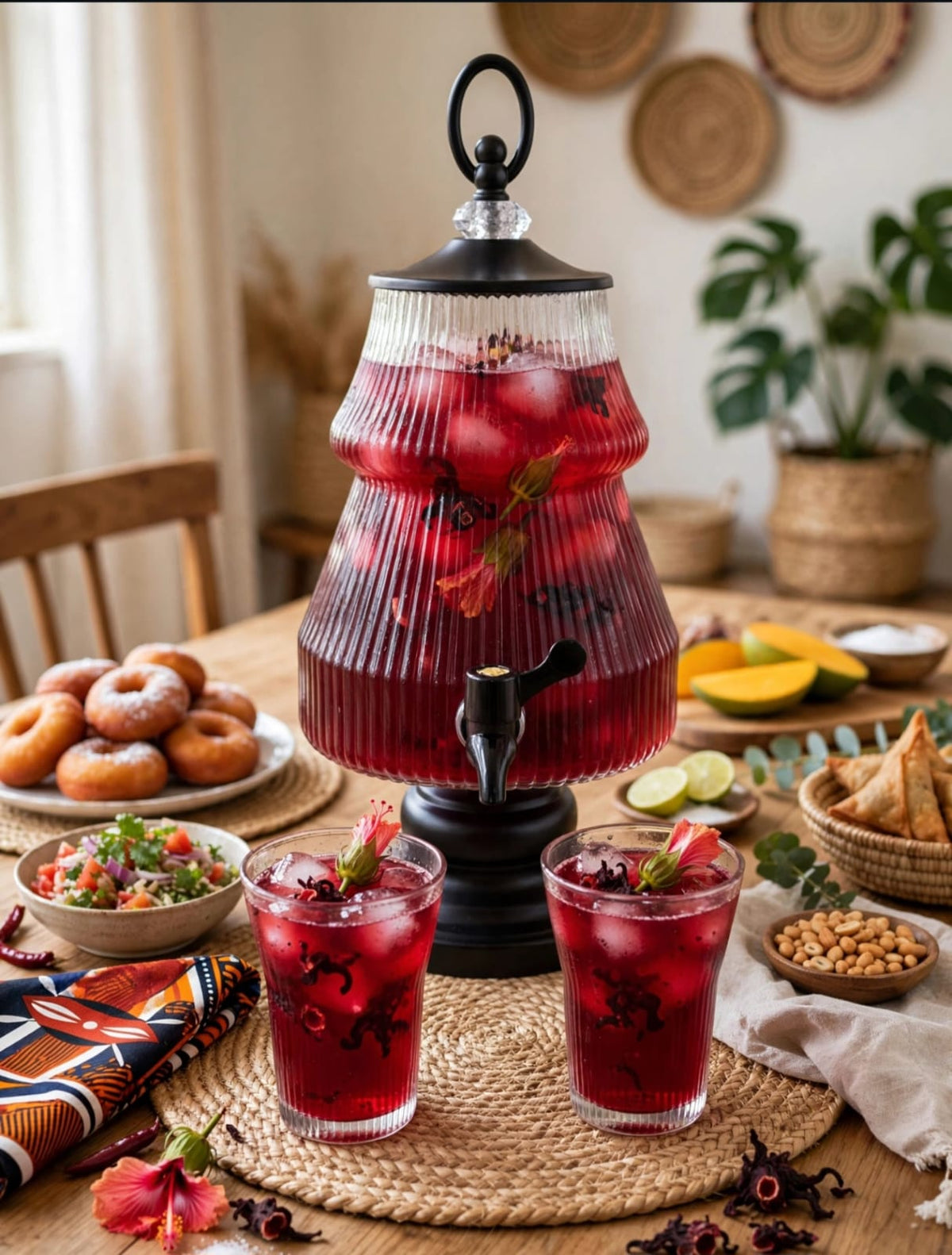 7 Piece Luxury Ribbed Glass Juice Dispenser Set with 6 Glasses Kenya | 3.5L Beverage Dispenser with Tap and 250ml Glasses for Parties, Chama, Christmas and Hotels