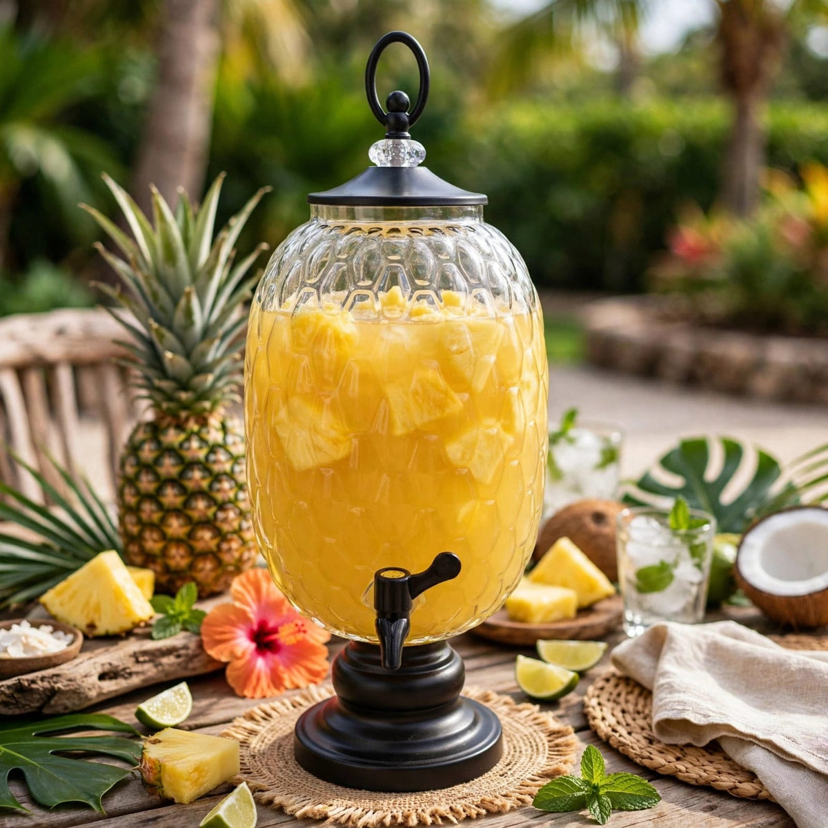 6L Pineapple Honeycomb Glass Drink Dispenser Black Kenya | Crystal Look Juice and Beverage Dispenser with Black Base, Lid and Self-Serve Tap for Chama, Parties and Weddings