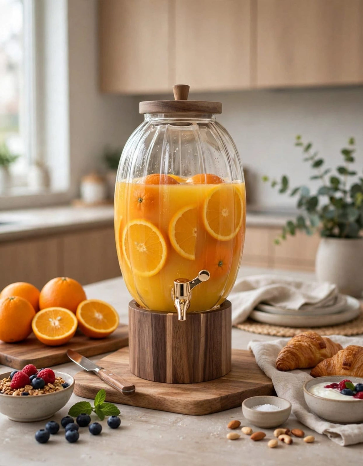 6L Luxury Pumpkin Glass Drink Dispenser with Wood and Gold Stand Kenya | Juice and Beverage Dispenser with Self-Serve Tap for Parties, Chama, Events and Hotels