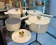 14 piece cast aluminium non-stick cookware set in cream with cast lids