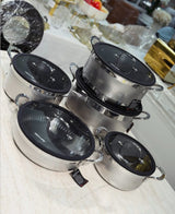 UccLife 15 Piece Triply Stainless Steel Cookware Set Kenya | Ribbed Sufuria Set 20cm to 32cm with Lids, Silicone Spoons and Pot Protector, Induction Compatible
