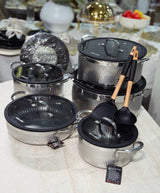 UccLife 15 Piece Triply Stainless Steel Cookware Set Kenya | Ribbed Sufuria Set 20cm to 32cm with Lids, Silicone Spoons and Pot Protector, Induction Compatible