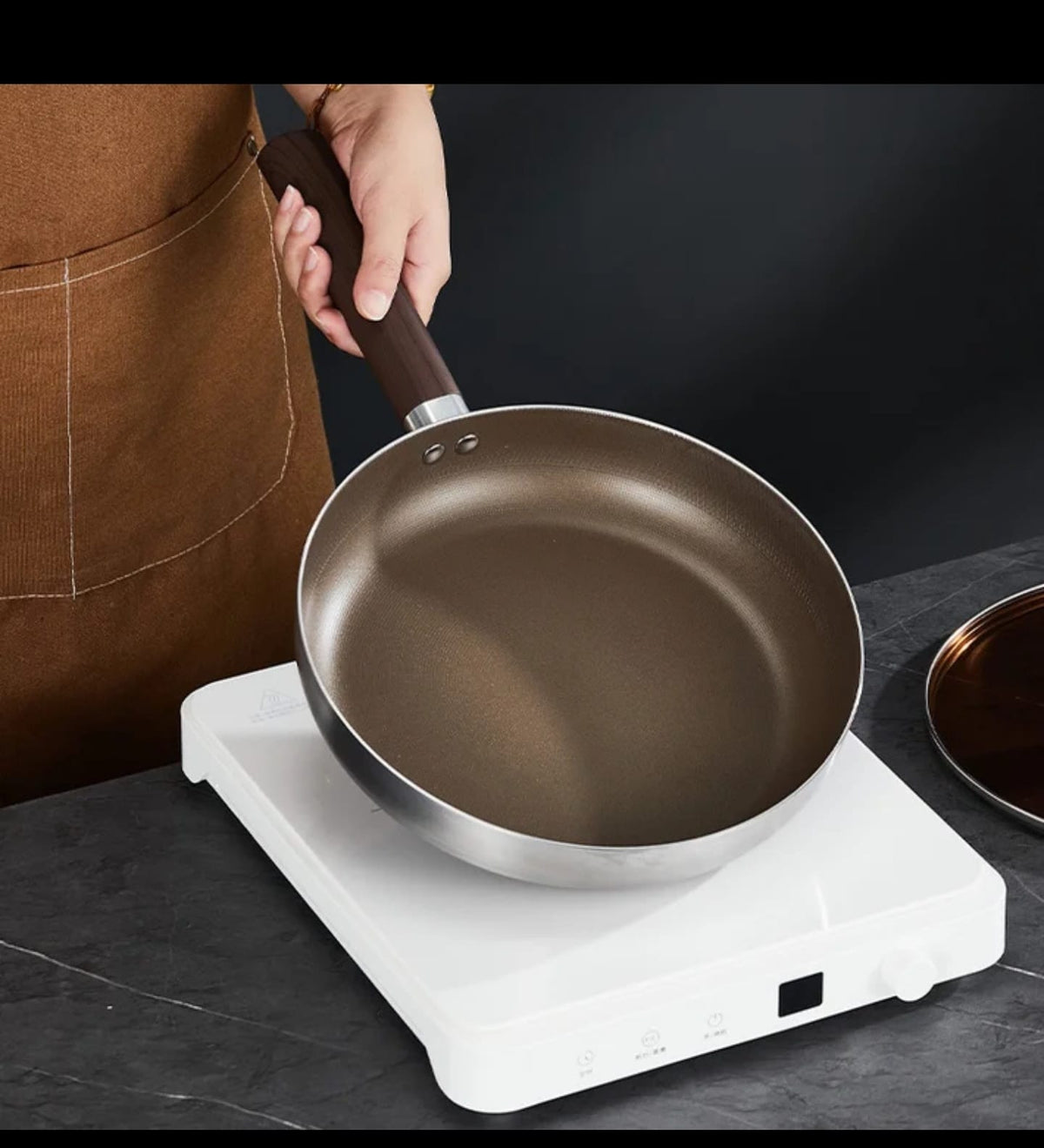 Titanium Non-Stick Triply 18/10 Stainless Steel Frying Pan Kenya | Wood Handle Pan with Amber Glass Lid, 26cm and 28cm, Induction Compatible