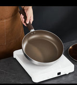 Titanium Non-Stick Triply 18/10 Stainless Steel Frying Pan Kenya | Wood Handle Pan with Amber Glass Lid, 26cm and 28cm, Induction Compatible