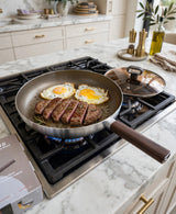 Titanium Non-Stick Triply 18/10 Stainless Steel Frying Pan Kenya | Wood Handle Pan with Amber Glass Lid, 26cm and 28cm, Induction Compatible