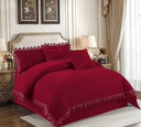 Lace Trim Duvet Set King Size 6x6, Filled Duvet with 2 Lace Edged Pillowcases, Brushed Microfibre, Grey, Beige, White, Blue or Red