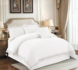 Lace Trim Duvet Set King Size 6x6, Filled Duvet with 2 Lace Edged Pillowcases, Brushed Microfibre, Grey, Beige, White, Blue or Red