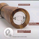 Wooden Pepper Grinder 8 Inch with Ceramic Rotor | Manual Salt and Pepper Mill, Solid Acacia Wood, Adjustable Coarseness, Spare Cutter Included