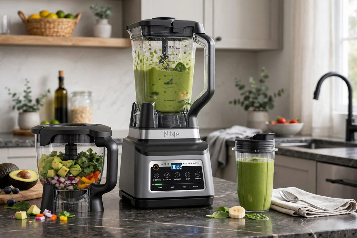 Ninja Auto-iQ Kitchen System 3-in-1 1200W, 2.1L Blender, 2L Food Processor with Dough Blade and 700ml Nutri Cup