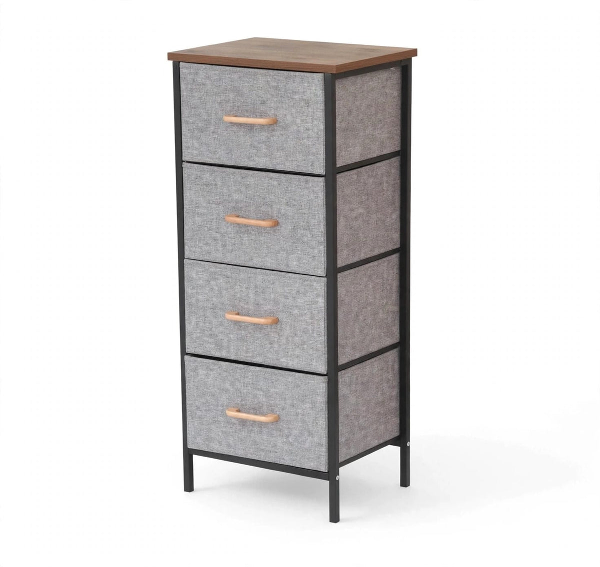 4 Drawer Fabric Storage Cabinet, Tall Slim Drawer Tower with Wood Top, Grey Linen