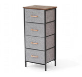 4 Drawer Fabric Storage Cabinet, Tall Slim Drawer Tower with Wood Top, Grey Linen