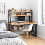 Study Workstation Desk with Hutch Shelves | Computer Laptop Desk with 2 Upper Shelves
