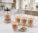 Dried flower French press set, pink flowers with beads, latte in the double wall cups