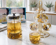 Dried flower French press set, yellow and purple flowers, 1000ml press with 4 double wall cups