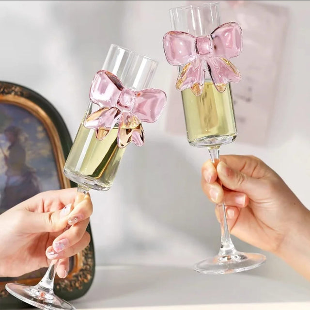 Pink bow champagne flutes set of 6, 180ml