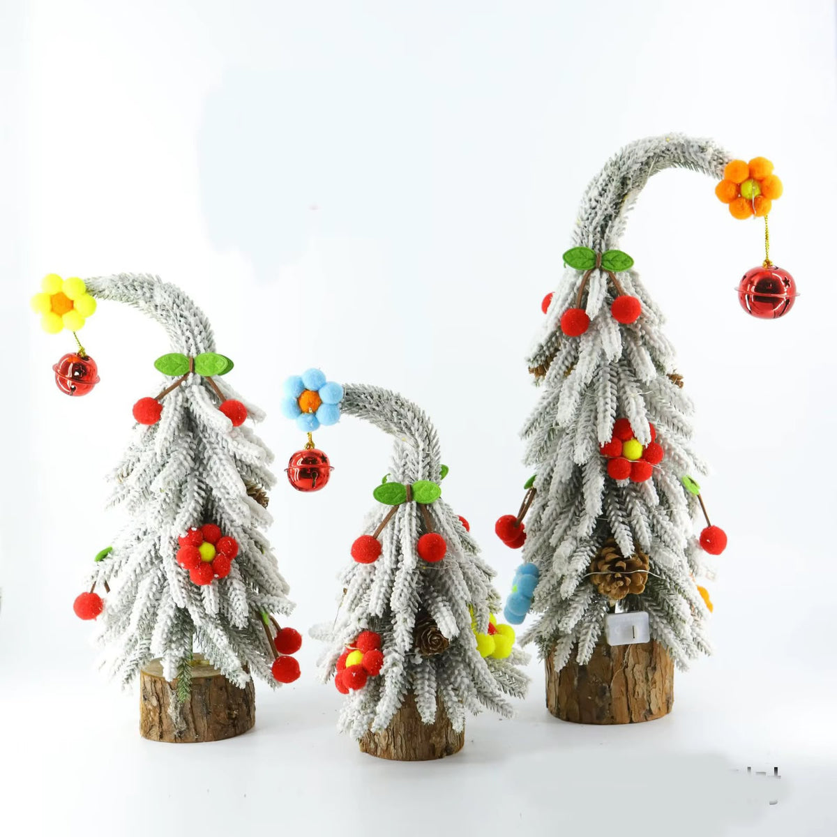 Snow Covered Mini Christmas Tree with Decorations, 25cm or 35cm, Burlap Wrapped Wooden Base | Frosted Tabletop Christmas Tree for Table, Shelf and Mantel