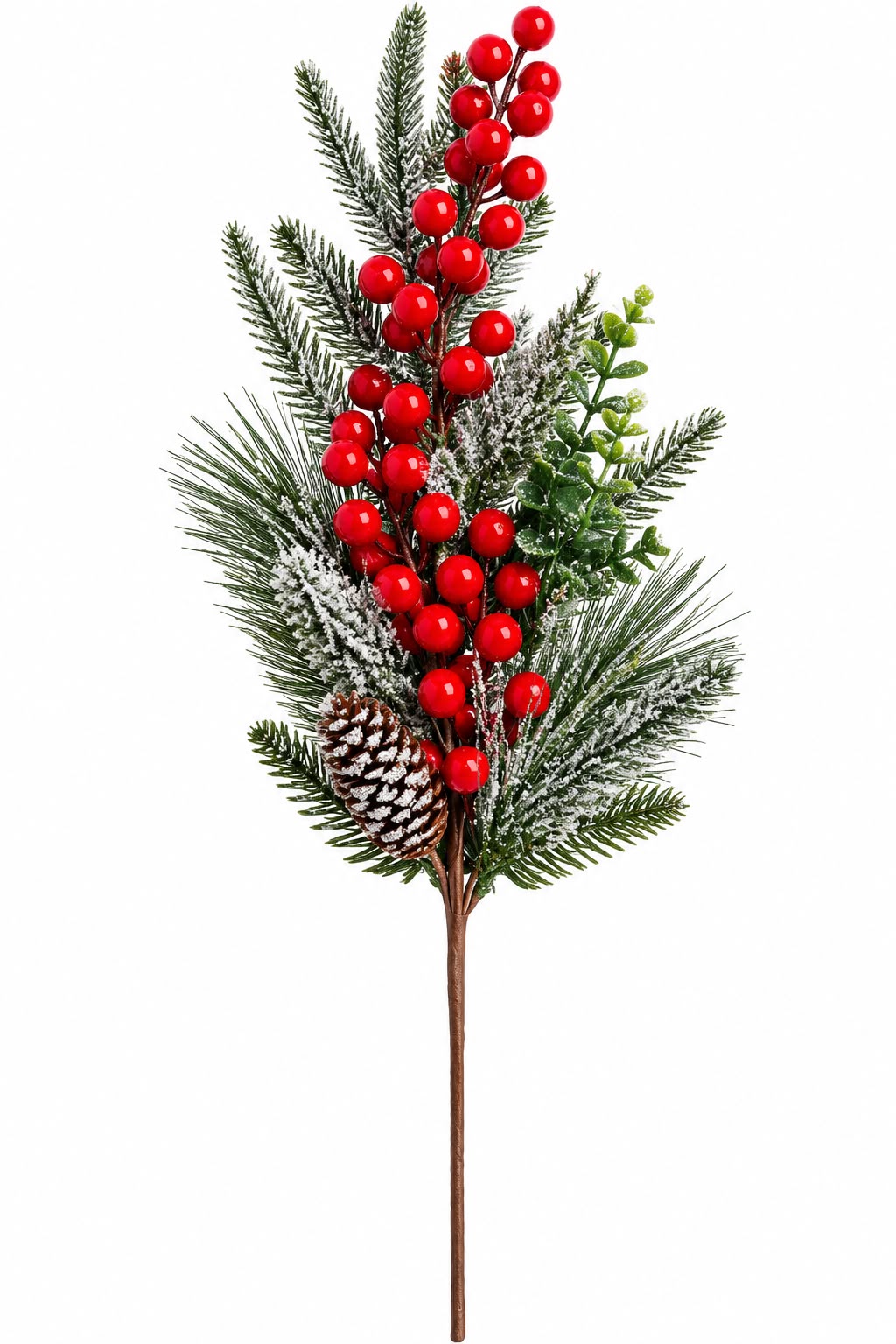 Frosted Christmas Berry Pick 35cm with Snow Dusted Pine and Pinecone | Red Berry Spray for Christmas Tree, Wreath and Table Arrangements