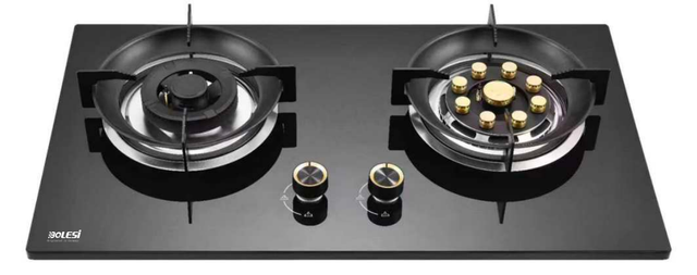 Bolesi BLS-S08 Built-in Gas Hob 2 Burner Tempered Glass Kenya | Cast Iron Pan Supports, Manual Ignition, Gas Leak Sensor, LPG