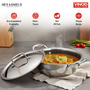 Vinod Platinum Tri-Ply Stainless Steel Pro Extra Deep Wok Pan with Lid - Homelux Kenya