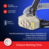 Sanford Rechargeable LED Headlamp | 20W COB LEDs | 5000 mAh Battery | 7 Working Modes
