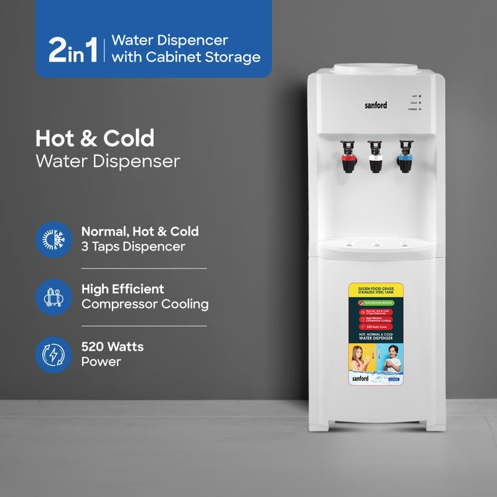 Sanford Hot & Cold Water Dispenser 3-Tap With Cabinet Storage for Home Office