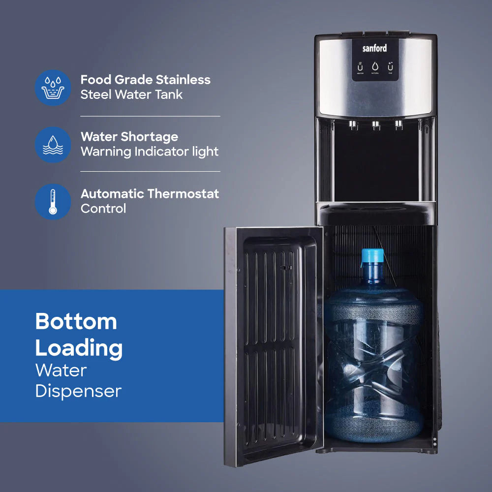 Sanford Bottom Load Hot, Cold & Normal Water Dispenser | #304 Stainless Steel Tank | Compressor Cooling | 520W Power