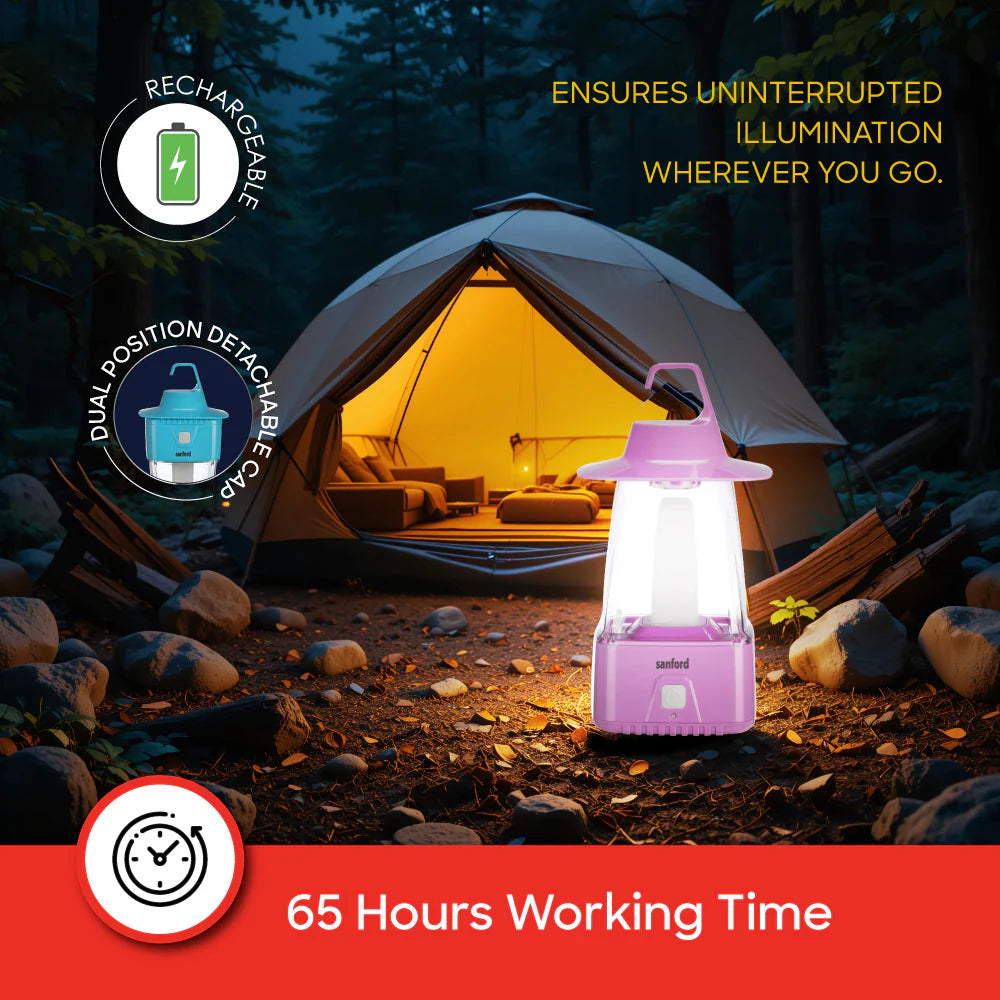 Sanford 8W Rechargeable LED Lantern with 3 Modes and 65-Hour Runtime | 40 SMD LEDs | 6V 5500mAh Battery