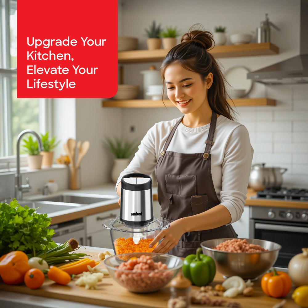 Sanford 1.2L 500W Electric Food Chopper with Glass Bowl and 2-Speed Control