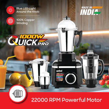 Sanford 5-in-1 Mixer Grinder | 1200W | 3 Stainless Steel Jars + Juicer Jar | ABS Body | 3 Speed Control | Overload Protectio