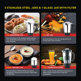 Sanford 5-in-1 Mixer Grinder | 1200W | 3 Stainless Steel Jars + Juicer Jar | ABS Body | 3 Speed Control | Overload Protectio