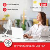 Sanford 3-in-1 Fan – Desk, Clip & Wall Mount | 360° Rotation | 2-Speed Silent Motor | 45W Power