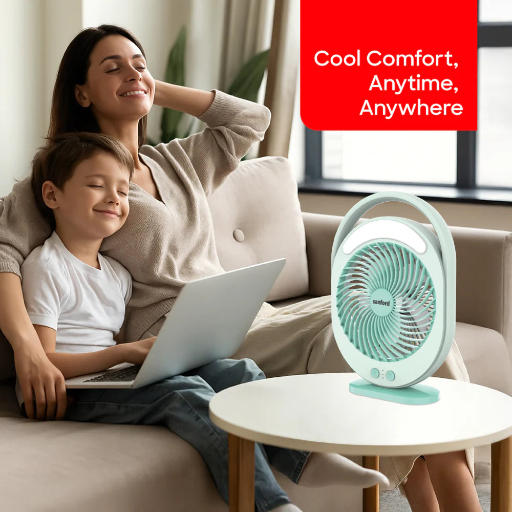 Sanford 2-in-1 Rechargeable Fan with 18 LED Lights and 3-Speed Control – Up to 15H Fan Runtime & 20H LED Runtime