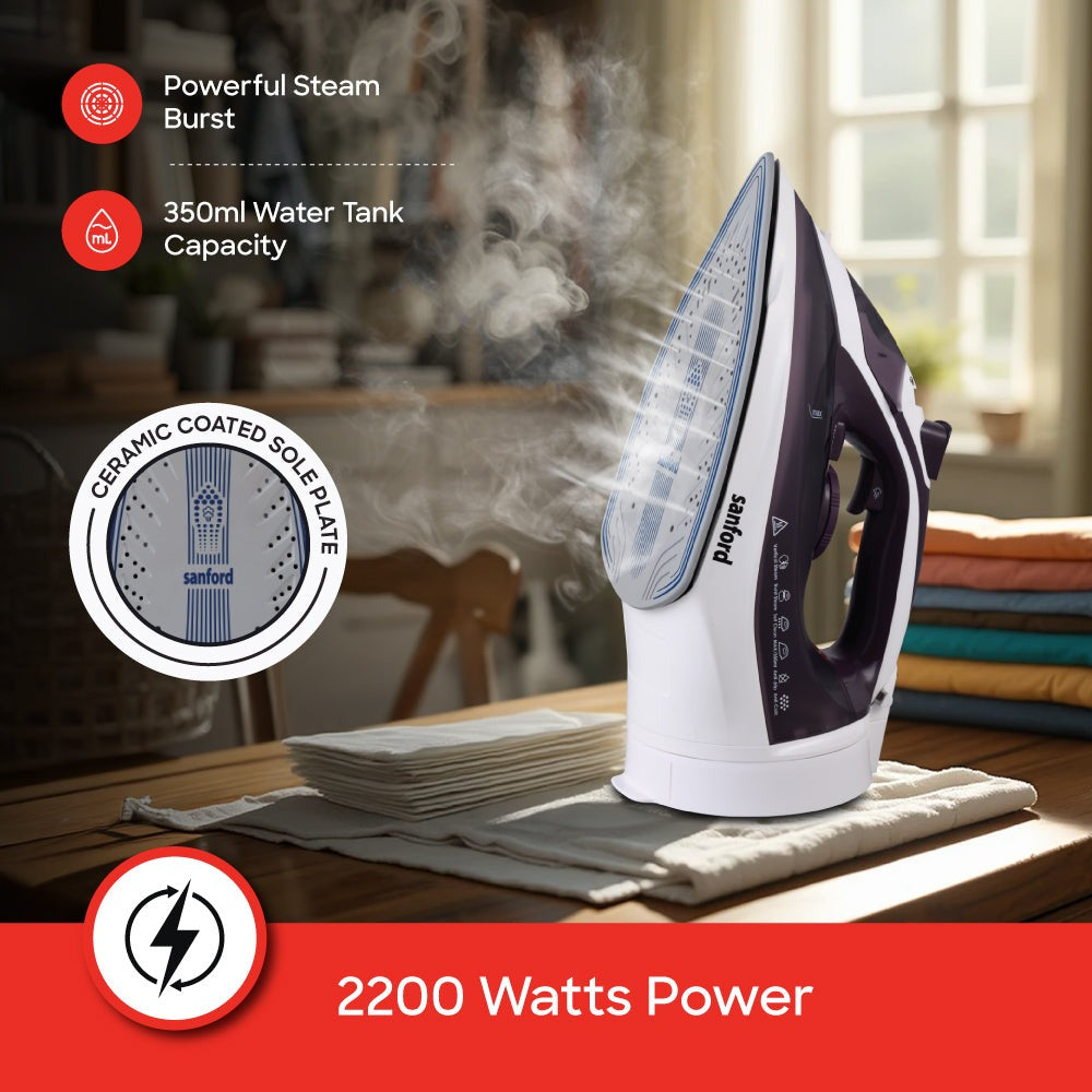 Sanford Cordless Steam Iron | 2200W | 360° Easy Dock | Ceramic Soleplate | 350ml Tank | 5 Steam Modes