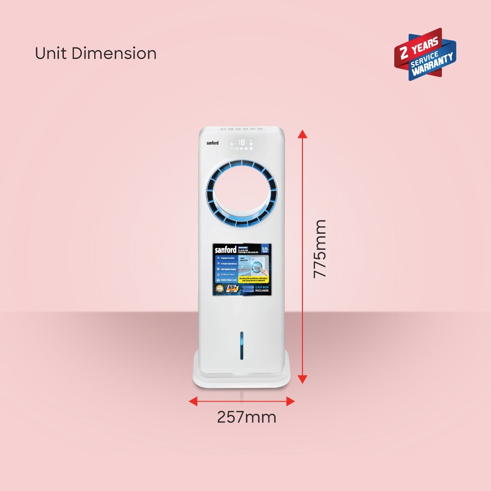 Sanford Bladeless Air Cooler 3.5L Tank 4 Wind Modes 70° Oscillation Remote Control 2 Year Warranty
