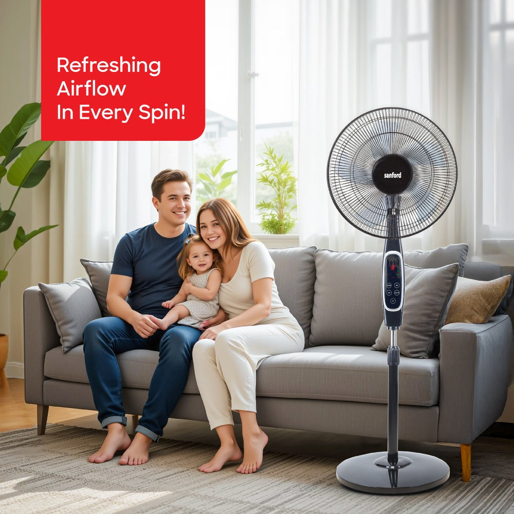 Sanford 18-Inch Stand Fan | 60W Heavy-Duty Motor | LED Display & Remote | 3-Speed | 7-Hour Timer