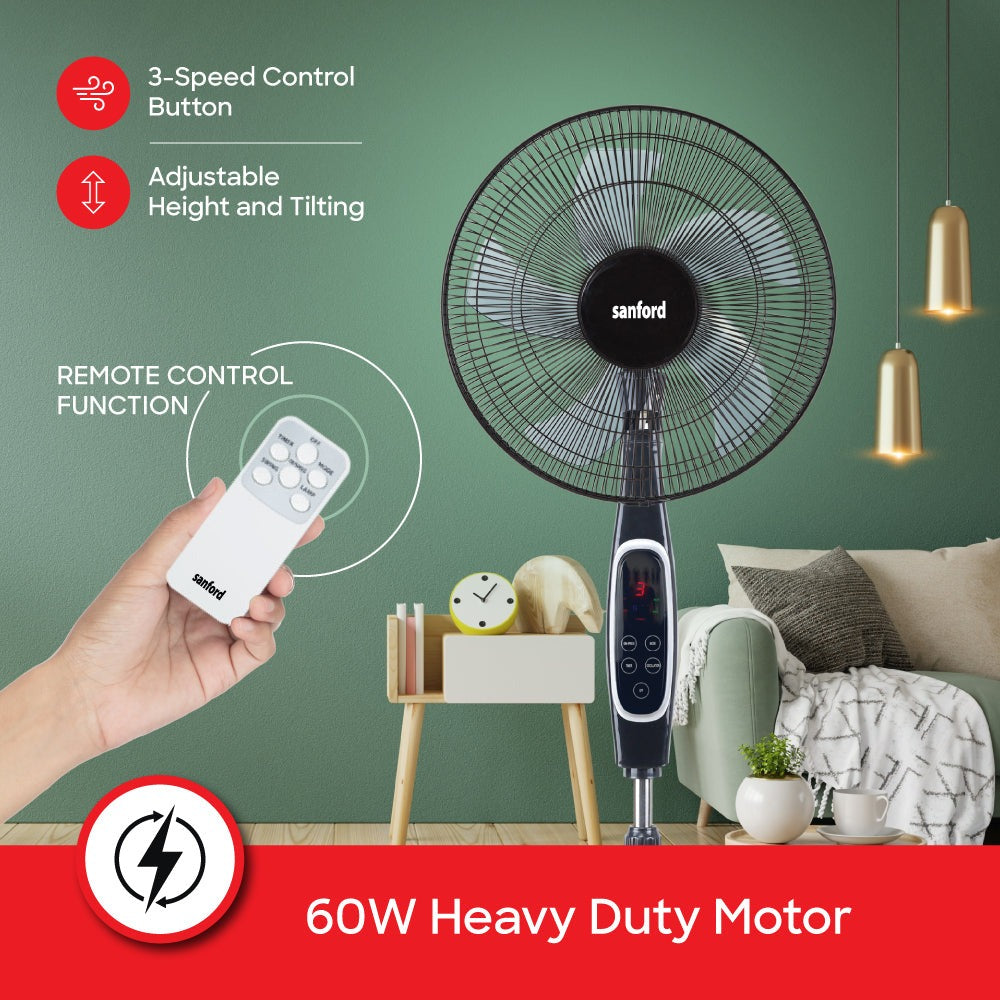 Sanford 18-Inch Stand Fan | 60W Heavy-Duty Motor | LED Display & Remote | 3-Speed | 7-Hour Timer