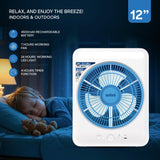 Sanford 12” Rechargeable Box Fan with LED Light and 4500mAh Battery – 3-Speed AC/DC Fan with 24 LEDs and 4H Timer24 LED | Up to 24H Runtime