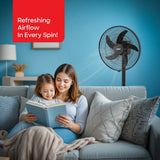 Sanford 16” Rechargeable Stand Fan – 5-in-1 Multi-Functional Tower Fan with LED Light, 5 Speeds, 45H Runtime, USB Charging & Oscillation | AC/DC Use