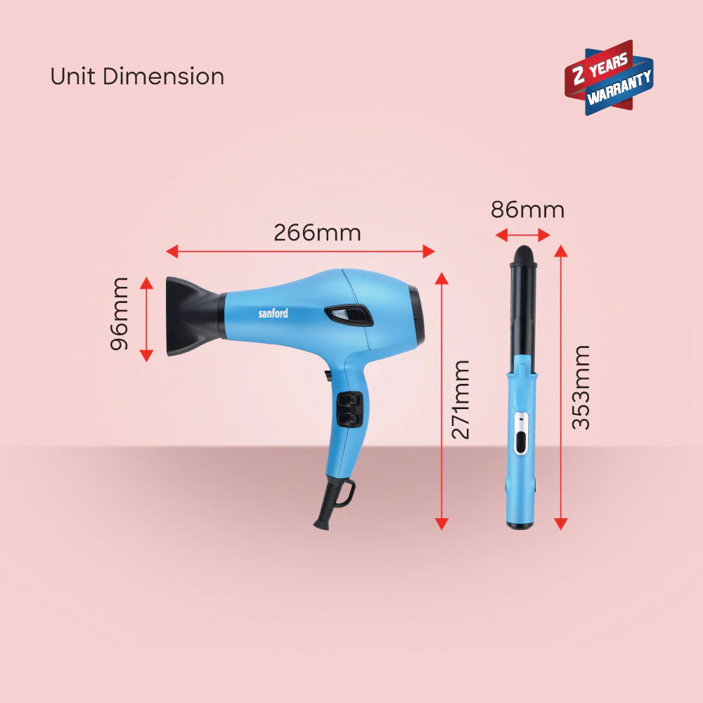 Sanford 5-in-1 Hair Styling Set – 2200W Hair Dryer, Straightener & Curler with Ceramic Plates and Cool Shot