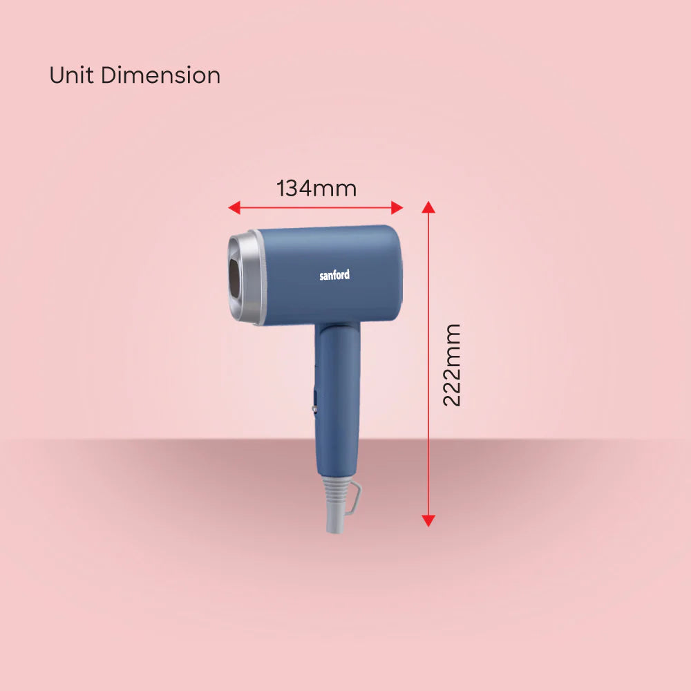 Sanford 1200W Compact Hair Dryer with Foldable Handle | 2 Speed & 2 Heat Settings | DC Motor