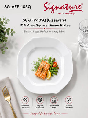 Signature Arris Square Glassware Plates – Scratch-Resistant & Dishwasher Safe - 10.5 inch Dinner Plate