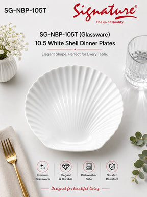 Signature White Shell Glassware Plates – Scratch-Resistant & Dishwasher Safe - 10.5 inch Dinner Plate
