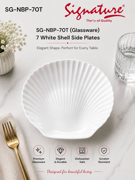 Signature White Shell Glassware Plates – Scratch-Resistant & Dishwasher Safe - 7 inch Side Plate