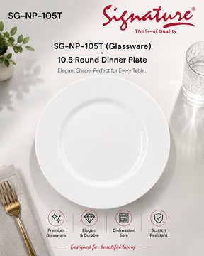 Signature Round Glassware Plates – Scratch-Resistant & Dishwasher Safe - 10.5 inch Dinner Plate