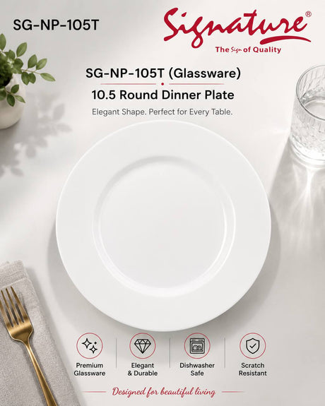 Signature Round Glassware Plates – Scratch-Resistant & Dishwasher Safe - 10.5 inch Dinner Plate