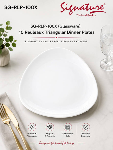 Signature Reuleaux Triangular Glassware Plates – Scratch-Resistant & Dishwasher Safe - 10 inch Dinner Plate